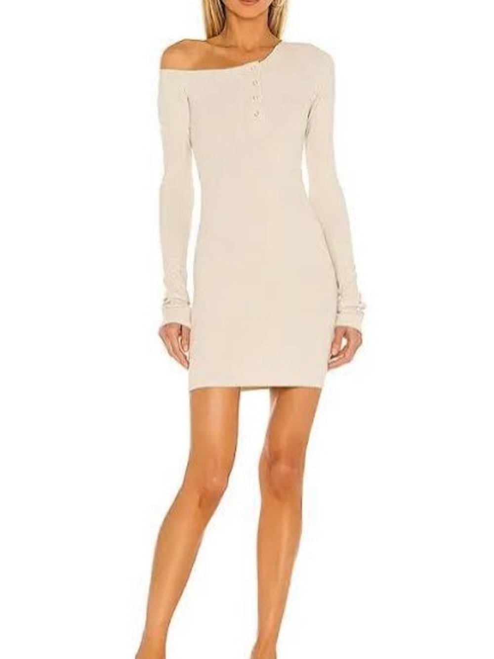 One-Shoulder Long Sleeve Cream Mini Dress